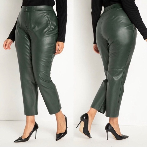 Eloquii Pants - Eloquii Green Faux Leather Slim Fit Pants NEW